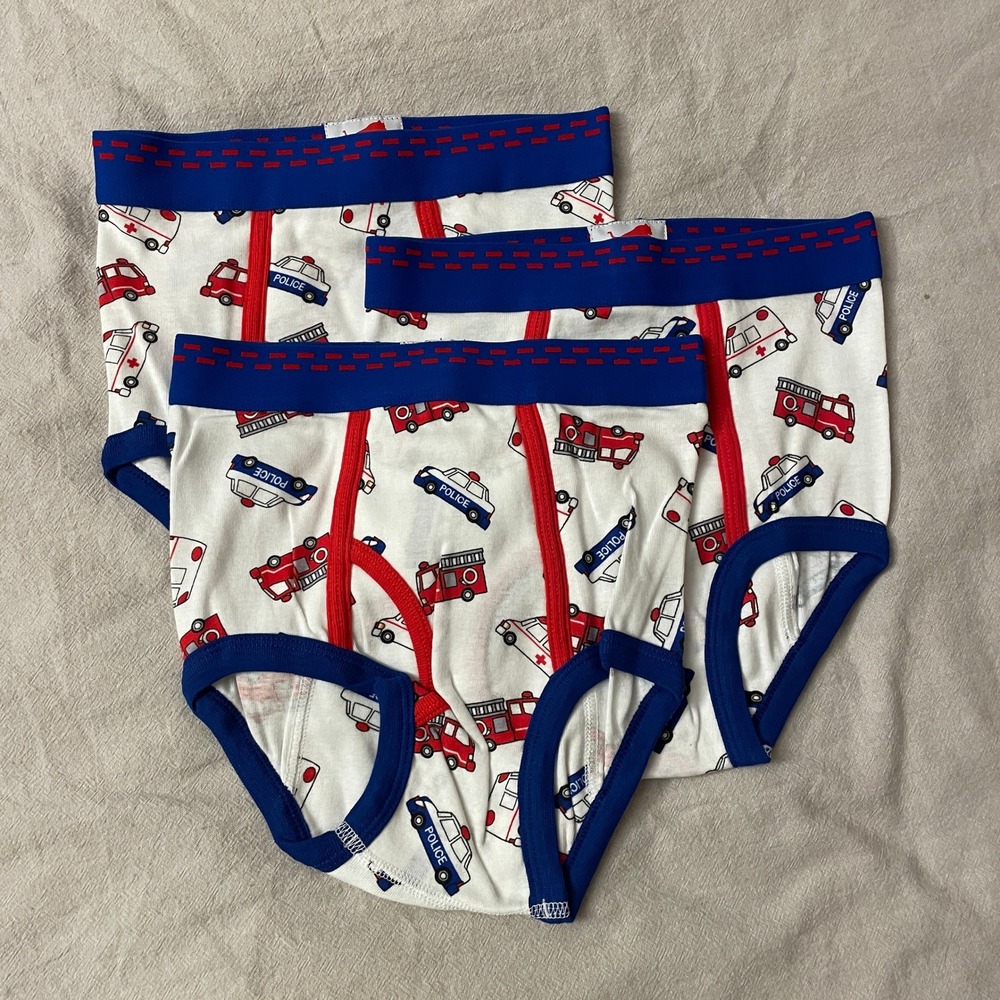 Vintage 3 Pack Tiger Briefs Boys 10-12 White Fire Truck Police Print NEW